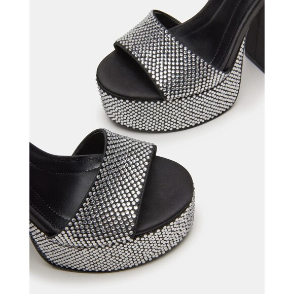 Steve Madden Glam Rhinestone Ankle Strap Crystal Platform Block Heel Sandal 9M - Picture 5 of 15